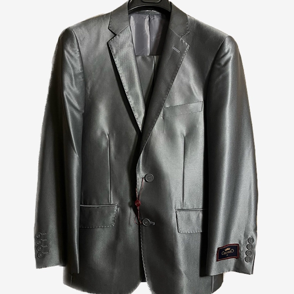 Sharkskin Silver Grey 2-piece / 2 Button Slim Suit (NEW)